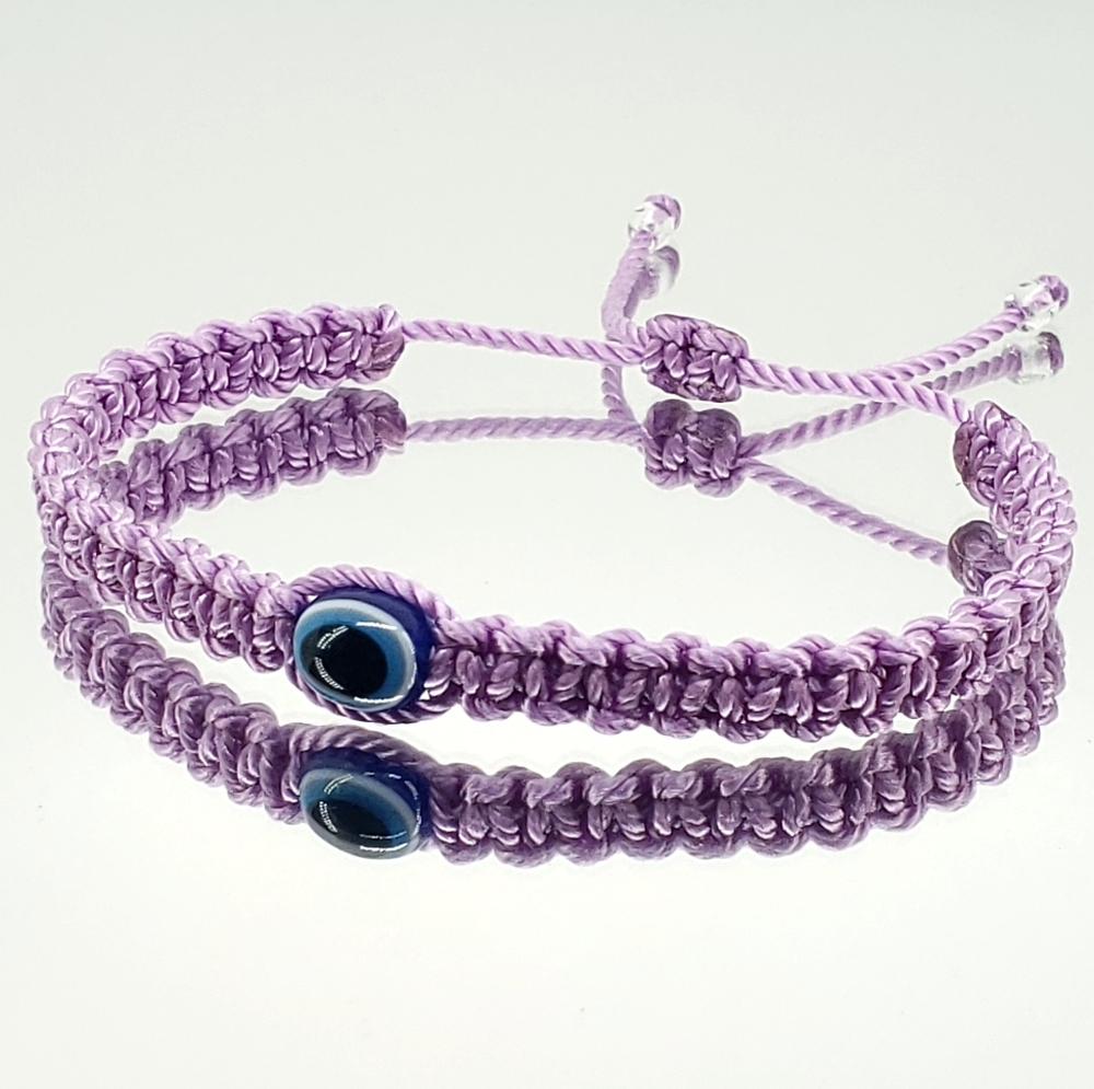 Evil eye bracelet, lavender purple braided bracelet, crochet bracelet